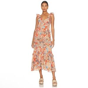 MISA Los Angeles NWT Morrison Tiered Ruffle Cotton Dress tangerine floral